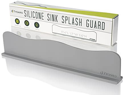 TYOARO Silicone Sink Splash Guard - Water Splash Guard for Kitchen, Island and Bathroom - Secure Non-Slip Suction Cup Base - Dishwasher Safe, Gray (17.4 x 1.7 x 3.6)