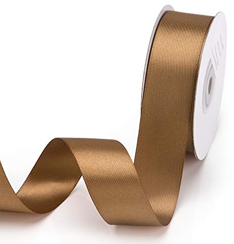 IHKFILAN Satinband, in Goldbraun (25 mm x 22.86 m), matt glänzendes Geschenkband, edles Schleifenband zum Dekorieren & Basteln, zum Einpacken besonderer Geschenke, für Hochzeiten, Taufen, uvm