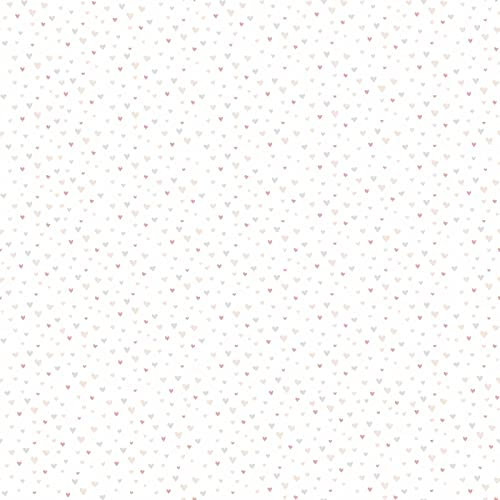 Tapete mit Herzen in Grau und Rosa | Weiße Babyzimmer Tapete mit Herzchen Muster | Vlies Kindertapete ideal für Mädchenzimmer