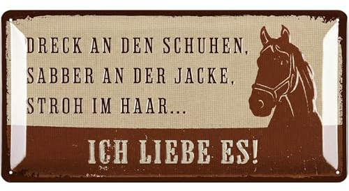 LANOLU Retro Blechschild - Pferde Schild - Geschenke für Pferdeliebhaber und Reiter - Boxenschilder mit Spruch - Poster Pferde Deko, vintage Metallschild, 17x34cm