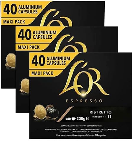 L'Or Espresso Coffee Ristretto Intensity 11 - Nespresso* Compatible Aluminium Coffee Capsules - 3 Packs of 40 Capsules (120 Drinks)