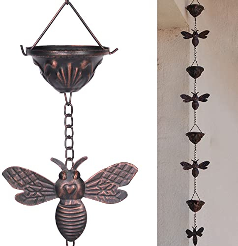 SMQLJXC 8.5 ft Bee and Cup Rain Chain for Gutters, Metal Rain Catcher