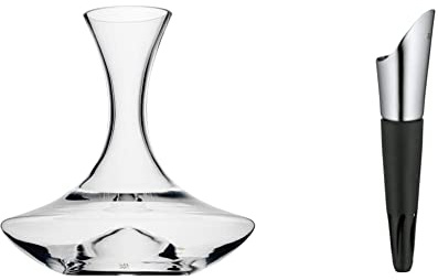 WMF Weindekanter mit Hohlboden 1,5l, Glas, Dekantierflasche für Rotwein, Weinbelüfter, pflegeleicht, formschön, edel, hochwertig & Vino Dekantierausgießer mit Belüfter 8 cm, Cromargan Edelstahl