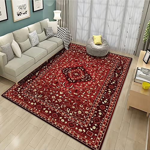 Teppich Wohnzimmer,Schwarz-roter Vintage-Design, Leicht Zu Reinigender, Strapazierfähiger Teppich Dekoration,Gaming Zimmer deko 180x280cm