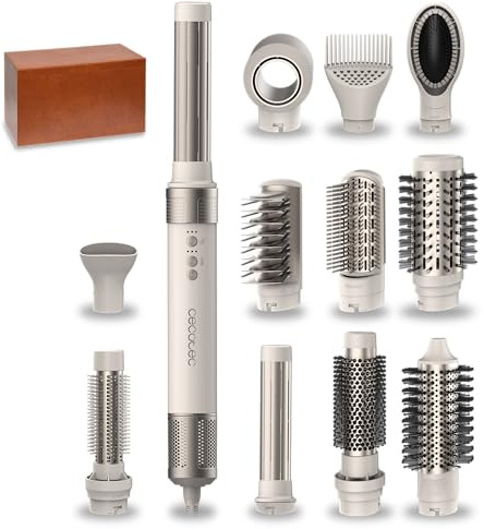 Cecotec Brosse à Air Bamba CeramicCare 12In1 AirGlisse Champagne. 1400W, 12In1: Moulent, bouclent, peignent, sèchent et éliminent l'effet de frisottis. 3 vitesses, 3 températures, céramique