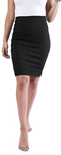 URBAN STITCH Womens Pencil Skirt - Grey Ladies Bodycon Midi Party & Office Work Skirt (10, Black)