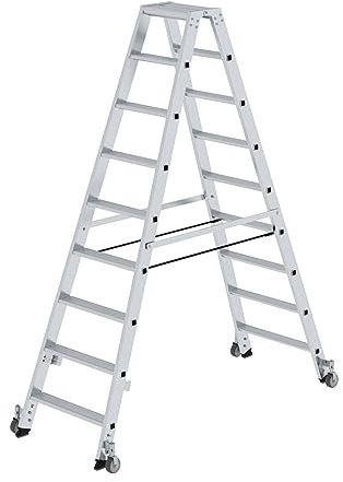 PROREGAL Stufen-Stehleiter | beidseitig begehbar | mit Rollen | 2x9 Stufen | Leiter, Teleskopleiter, Trittleiter, Bockleiter, Sprossen-Doppelleiter