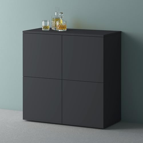 Mai & Mai Mobile Contenitore 76x36.4x74cm, Mobiletto Multiuso con 4 Ante e 4 vani per Soggiorno, Sala da Pranzo, Camera da Letto, Antracite Opaco, Schrank04