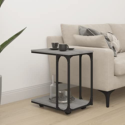 CIADAZ Beistelltisch mit Rollen, Kleiner Tisch, Sofatisch, Side Table, Laptop Tisch, Pflanzenhocker, Druckertisch, Telefontisch, Sofa Table, Tabletttisch, Grau Sonoma 50x35x55,5cm Holzwerkstoff