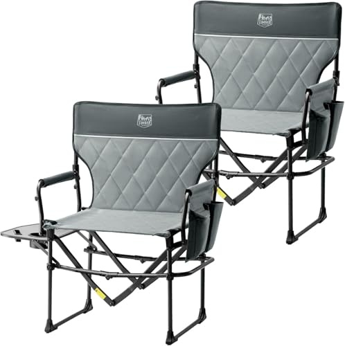 TIMBER RIDGE Campingstuhl Faltbar 180 kg Tragfähigkeit Kompaktes Packmaß Tragbarer Regiestuhl Klappbar mit Seitentisch und Seitentasche für Camping, Rasen, Sport und Angeln