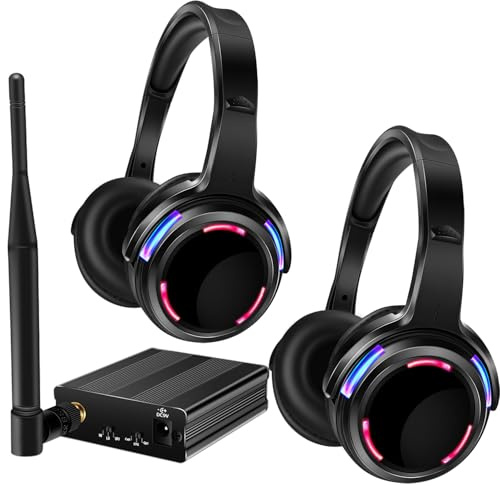 AYVVPII Cuffie wireless professionali silenziose a LED e RF LED Silent Disco Auricolari per iPod MP3 DJ Music Pary Club (2 cuffie LED + 1 trasmettitore)