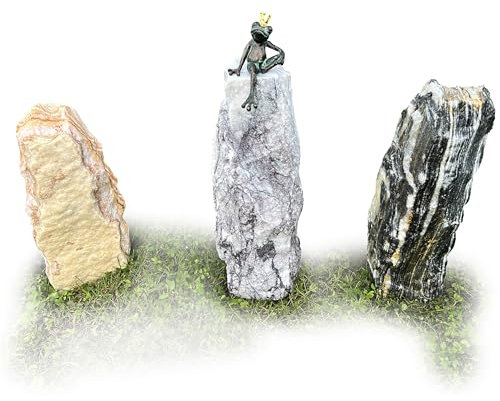 Yerd Gartendeko: Bronzefigur Froschkönig Brunnen wasserspeiend auf verschiedenen Steinsäulen Stelen 50cm hoch original Rotteneker Objekt - Yellow Stone (Yellow)