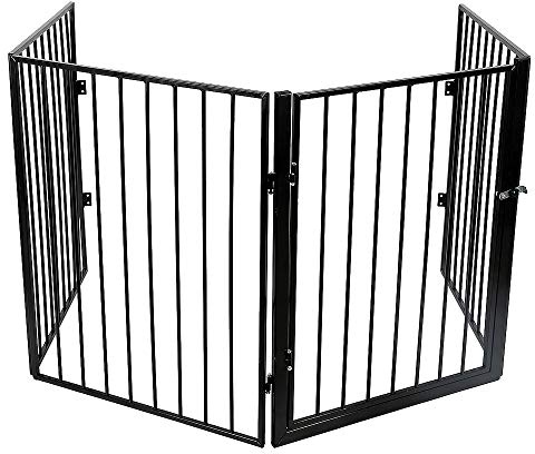 Sicherheitsgitter, Zaun, Kamin für Kinder, Hunde, Katzen, Sicherheitsbarriere, Schutzbarriere, Kamin, 4 faltbare Paneele, Treppen- und Türgitter, durch Druck (4 Paneele, schwarz)