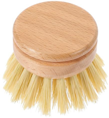 TOPBATHY Non-stick Dish Cleaning Brush Wooden Handle Small Scrubber for Pots and Pans Grease Removal for Kitchen Use Rubberwood Design Natural Coir Bristles