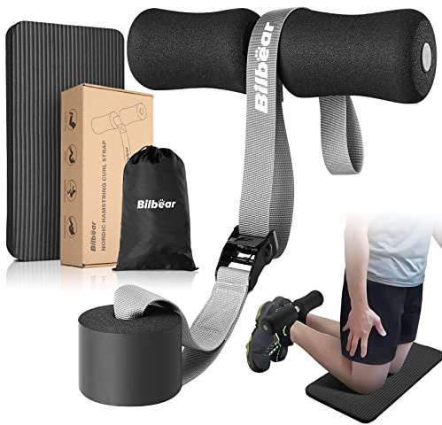 Bilbear Justerbart nordiskt hamstring-curlbälte med knämatta, bärbart nordiskt bälte för hamstring-curls, hamstringsställ, crunch, sit-ups, nordisk curl-maskin hemma, håller 100 kg