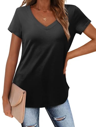 Amoretu Camiseta para mujer, informal, cuello de pico, camiseta de verano, suelta, manga corta