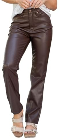 Femme Pantalons Simili Cuir Pantalon Droit Taille Haute en Cuir PU Pantalon de Loisirs Y2k Rétro Pantalon Chic éLastique Leggings Pantalon en Cuir Noir Sexy Pantalon