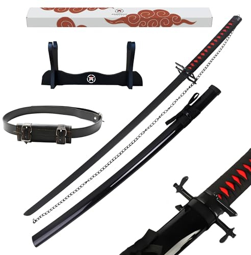 Hashiman Katana Bleach – Manga Schwert + Schwerthalter Holz + Gürtel – Samurai Catana Cosplay Anime - Holzschwert Kinder Erwachsene – Ninja Deko Kostüm Säbels