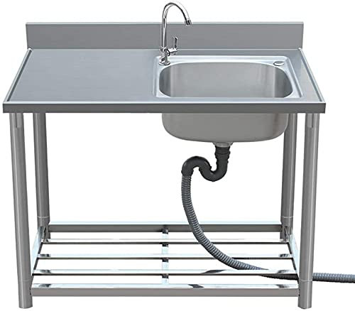 Freistehende Spüle für die Gastronomie, Edelstahl 304 Küchenwaschbecken, abnehmbare Gewerbespüle, mit Ablagefläche/Abwasserhahn (Right single bowl,90x50x80cm)