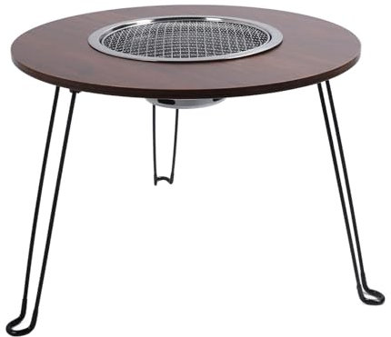Barbecue-Feuerstellentisch, Tragbarer Holzkohlegrill, Herd-Set, Klappbare Beine, Holztisch, Karbonstahl, Multifunktionaler Mini-BBQ-Grill für Outdoor-Kochpicknick