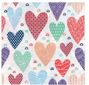 20 Servietten Herzen, Gemusterte Herzserviette, Servietten Hochzeit, Muttertag, Valentinstag, Serviettentechnik, Tischdeko Herzen, 33x33 cm