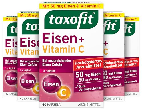 taxofit® Eisen + Vitamin C (5) | Arzneimittel mit 50 mg Eisen & Vitamin C, Kapseln mit verzögerter Freisetzung, glutenfrei, laktosefrei, ab 12 Jahren