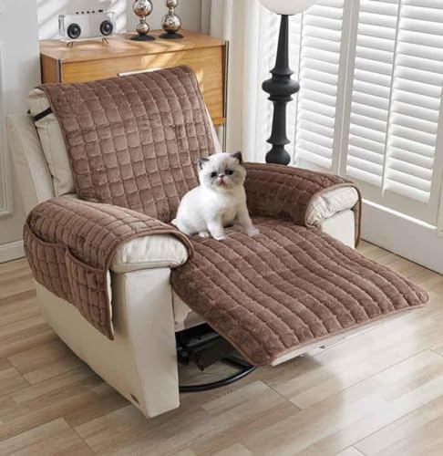 YSZBD Sesselschoner Sesselauflage Sesselbezug rutschfest ，Armlehnenschoner Fernsehsessel Bezug Relaxsessel BezüG FüR Zuhause Mit Kindern Und Haustieren Hund,brownwithpockets-1Sitz(53 * 190cm)