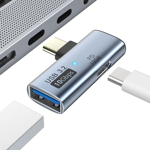 MoKo 2-in-1 USB C auf USB 3.2 Adapter mit Typ-C Ladeanschluss, USB C Stecker auf USB Buchse Adapter OTG Konverter für ROG Ally, Steam Deck, Quest 2, iPhone 15 Serie, iPad, MacBook Typ C Geräte, Grau