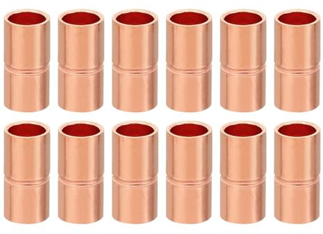 PATIKIL 12pcs Manchons à Souder en Cuivre, 6.35mm Raccords de Couplage Tuyau, Raccord de Tuyauterie Droit pour Raccordements Plomberie HVAC Climatisation Chauffage Réseaux, Épaisseur 0.8mm