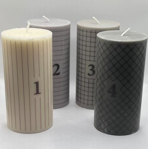 Løgum Kloster Lys - STEARIN Adventskerzen mit Zahlen, 4er Set. Dänische Stumpenkerzen, Kerzen für Adventskranz, Weihnachten, ohne Duft, 6x12 cm