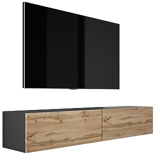 3E 3xE living.com TV-Lowboard: Farbe: Schwarz Matt/Wotan-Eiche, A: 170x32x34 cm (BxTxH)