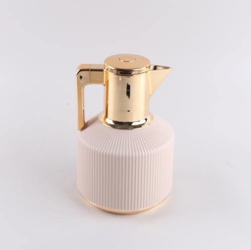 JMAHM Retro termoskanna 1 l tekanna kaffekaraff med dubbelvägg vakuum vakuumkanna (12 h varm/24 h kall) och tryckknappsstängning