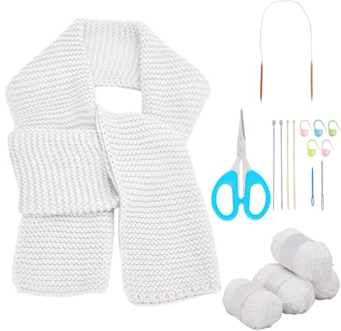 WEBEEDY DIY Schals Strickset Anfänger Strickset Mit Anleitungen Und Garn Für Erwachsene Strickstarter Set Strick DIY Handwerk Strick Und Häkelbedarf Geschenk zu Weihnachten (Weiß)