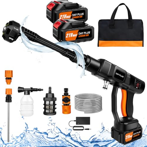 Idropulitrice a batteria senza fili con 2 batterie Max 45 Bar Idropulitrice elettrica ad alta pressione Ugello portatile 6 in 1 Idropulitrice portatile alimentata a batteria ricaricabile