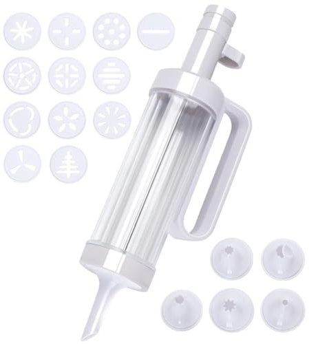 Asudaro 18 Pieces Pastry Press Biscuit Gun Decoration Tip for Squeezing Flowers Decorating Syringe with 12 Stencils and 5 Nozzles Cake Decorating Gun