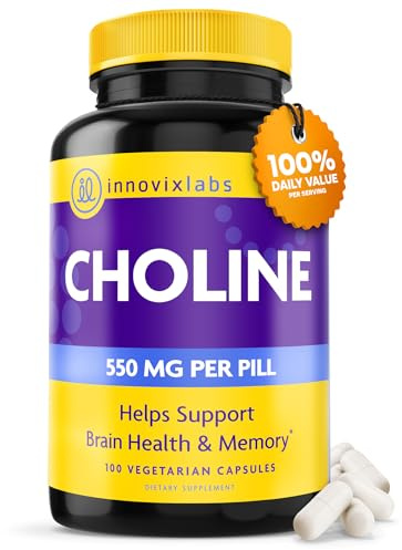 InnovixLabs Choline Supplement 550mg Pure Choline Bitartrate for Brain Health, Focus, Memory, Cognitive Development, Fatty Liver and Mood Support for Women and Men, 100 Capsules