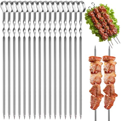 YANXINKE 20er Set Edelstahl Grillspieße, Kebab Spieße, Flache Spieß Stöcke, Lang Metall Spieße BBQ