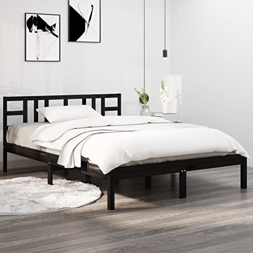 Iiaky Massivholzbett Bettgestell Bed Frame Bett Mit Bettkasten Hausbett Bett Massivholz Schwarz 200x200 cm - 3105429