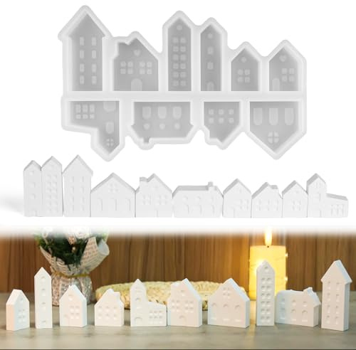 Silikonformen Häuser, 10 Mini-Gießformen, Weiße Silikonform Ostern, Wiederverwendbare 3D Silikon zum Gießen von Dreidimensionalen Häusern, Kerzen (Groß 10)