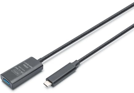DIGITUS Aktives USB 3.2 Gen2 Verlängerungskabel – 5 m – 10 Gbit/s | USB-C Stecker auf USB-A Buchse – Repeaterkabel – Plug und Play – Schwarz