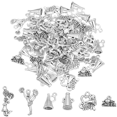 UNICRAFTALE 72 ciondoli serie cheerleading 6 stili cheerleading charms per lo sport della scuola, in metallo anticato, argento, per la produzione fai da te, orecchini, collane, bracciali e gioielli,