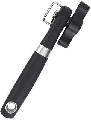 Apriscatole manuale con bordo liscio, apriscatole di sicurezza a mano con taglio laterale, nero, portatile, da viaggio, campeggio, apriscatole in acciaio inox, con mano antiscivolo, per chef domestici