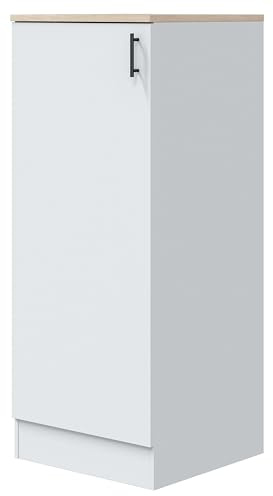 Bricohabitat Módulo Inferior Columna de Cocina Kira con 1 Puerta Blanco Brillo y Roble Canadian 3 Estantes 60x148x60 cm Melamina