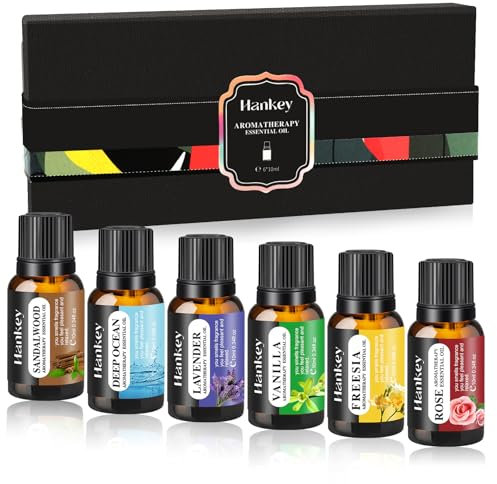 Aceites Esenciales para Humidificador Difusor 6 x 10ML,Set Aceites Esenciales para Difusor Aromaterapia Pura Natural,Rosa, Lavanda, Fresia, Aguas Profundas, Vainilla, Sándalo