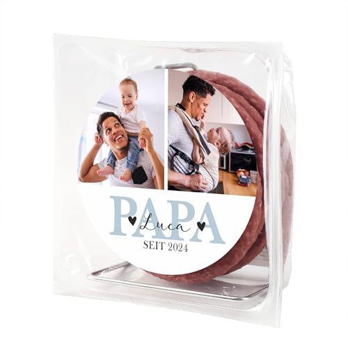Herz & Heim® Personalisierte Salami Kabeltrommel – Geschenk mit 2 Fotos, Name & Wunschtext – Witzige Überraschung für Papa & Opa – Individuell bedruckt – Lustige Geschenkidee (Papa)