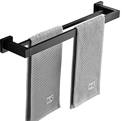 Mensola da bagno in acciaio inox nero opaco a doppia barra con montaggio a parete con 2 barre 50 cm accessori da bagno