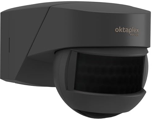 Oktaplex Lea Détecteur de Mouvement pour l'extérieur IP54 Capteur Infrarouge 180° 12 m Montage Mural, au Plafond, en Angle, Apparent 230 V Anthracite LED Compatible avec capteur crépusculaire