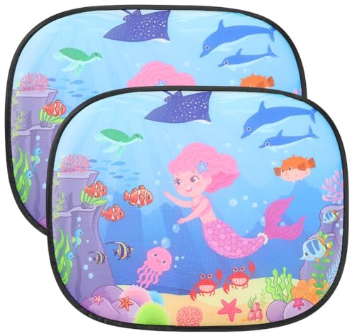 URAQT Car Sun Cover, 2 x Self-Adhesive Rear Windows Sunshade 44 x 36 cm, Side Children's Sun Shade to Block UV and Heat, Protect Sun for Babies and Pets (Sirena)