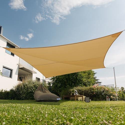 Maanta - Ez Breez Tenda a Vela Ombreggiante Traspirante Rettangolare – Tenda da Sole per Esterno con Protezione UV per Terrazza, Giardino e Piscina (Beige, 4x6m)