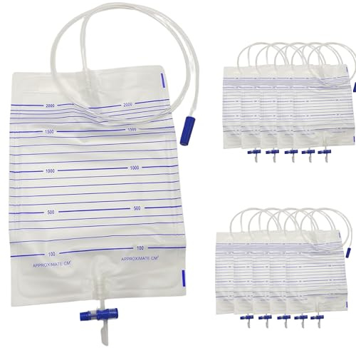 Pakcan [10 Pack] Urinary Drainage Bag, Foley Catheter Bag with Anti-Reflux Valve, 2000mL Urine Bags with Easy Drain Switch, Drain Bags for Home and Hospitals Health Aids